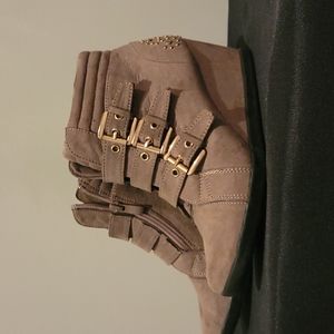 Booties khaki with gold buckles size 7